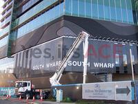 60 Metre Cherry Picker being used to install glass sheets