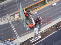 60 Metre Cherry Picker being used to install glass sheets