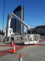 Melbourne Australia installation of lights on Telstra bridge in the city